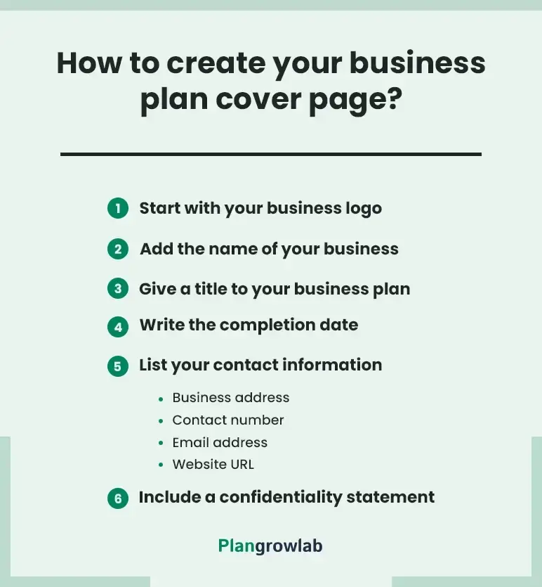 how to create your business plan cover page