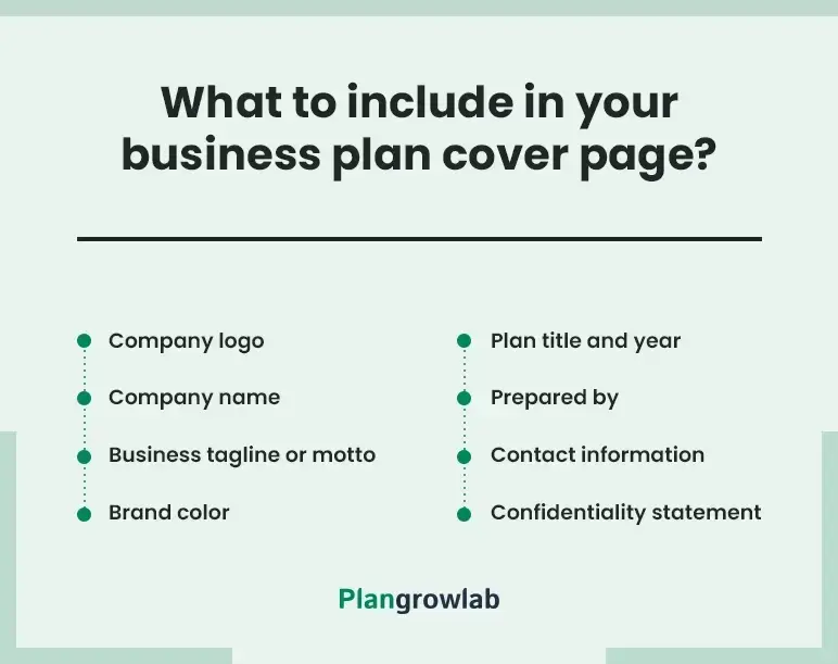 what to include in your business plan cover page