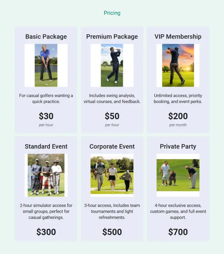 golf simulator business plan pricing strategy