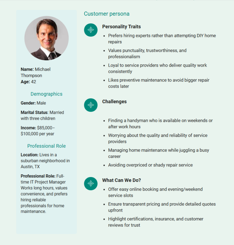 customer persona of handyman business plan