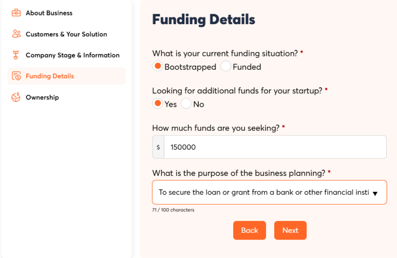 bizplanr funding details