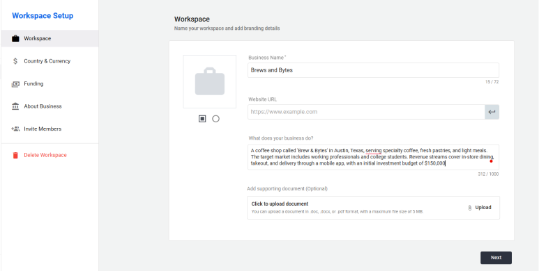 Upmetrics workspece